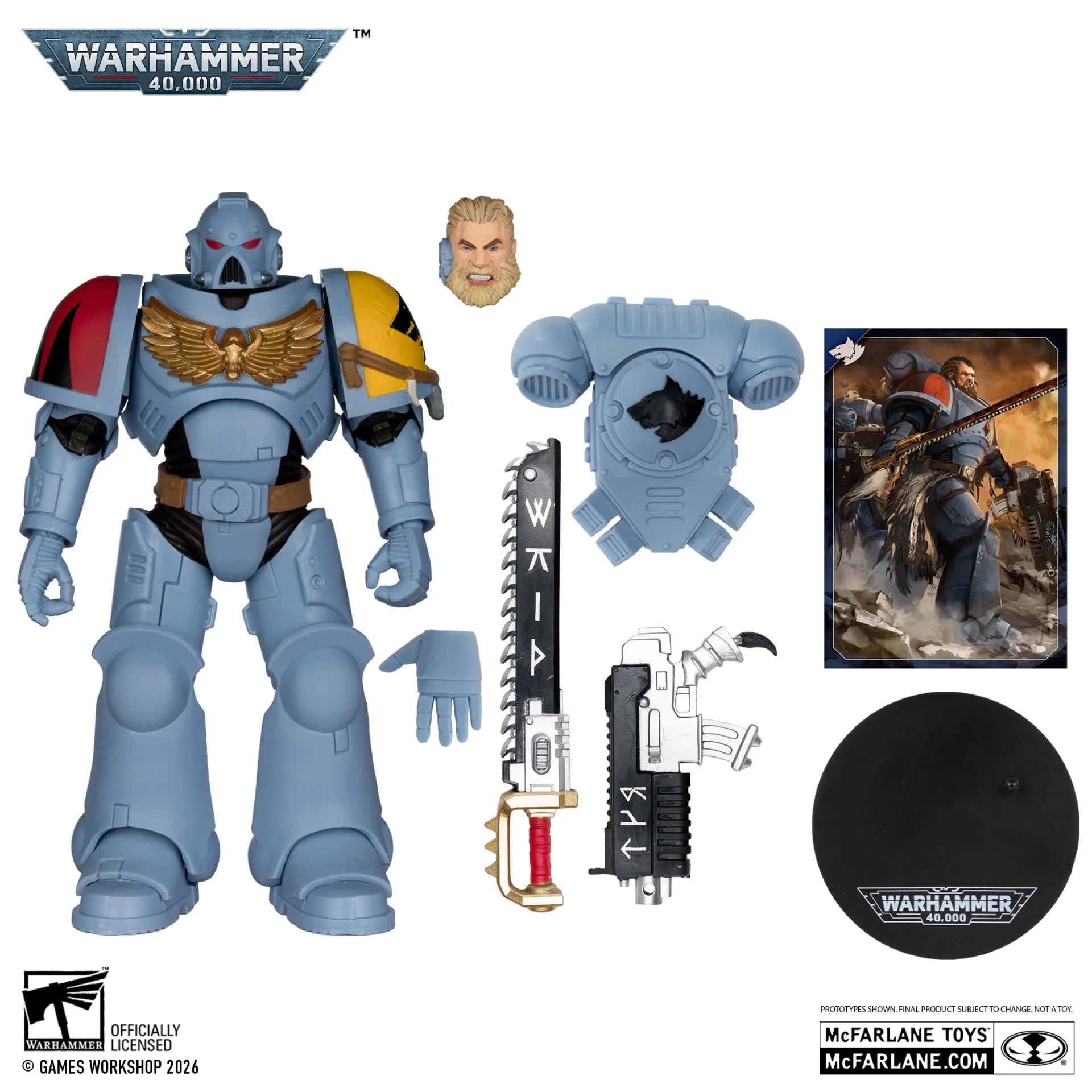 WARHAMMER 40000 FIGURES - SPACE WOLVES GREY HUNTER - ACTION FIGURE 18CM - Immagine 2
