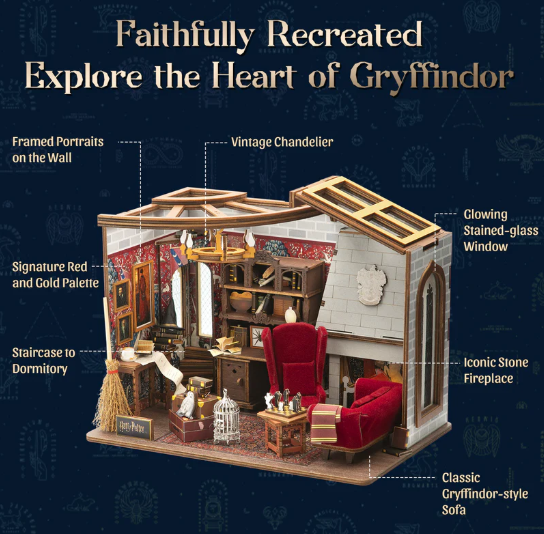 HARRY POTTER - DIY HOUSE - GRYFFINDOR COMMON ROOM - WOODEN SCENE - Immagine 3