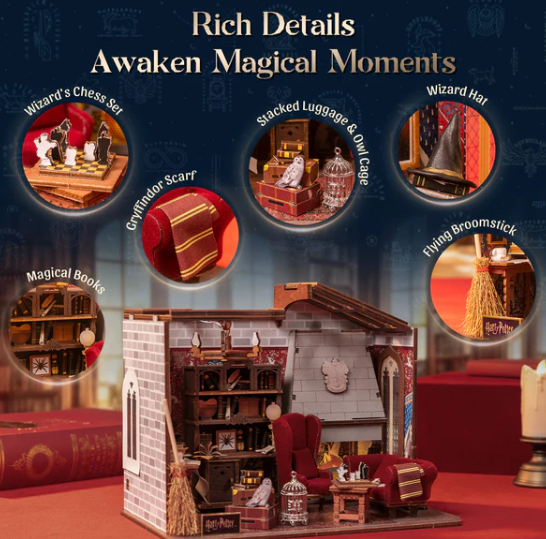 HARRY POTTER - DIY HOUSE - GRYFFINDOR COMMON ROOM - WOODEN SCENE - Immagine 5