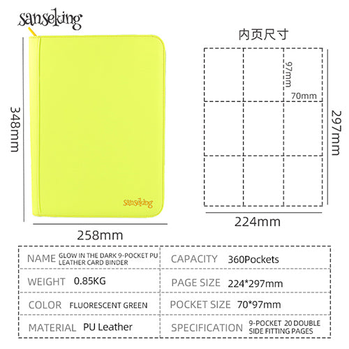 SANSEKING - 9-POCKET SIDE LOADING ZIP BINDER - FLUORESCENT - Immagine 7