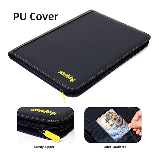 SANSEKING - SIDE LOADING ZIP CARD BINDER - PU LEATHER - 9 POCKETS BINDER - BLACK - Immagine 3