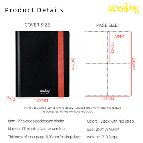SANSEKING - 4-POCKET SIDE LOADING STRAPP BINDER BLACK W/ RED STRAP - Immagine 6