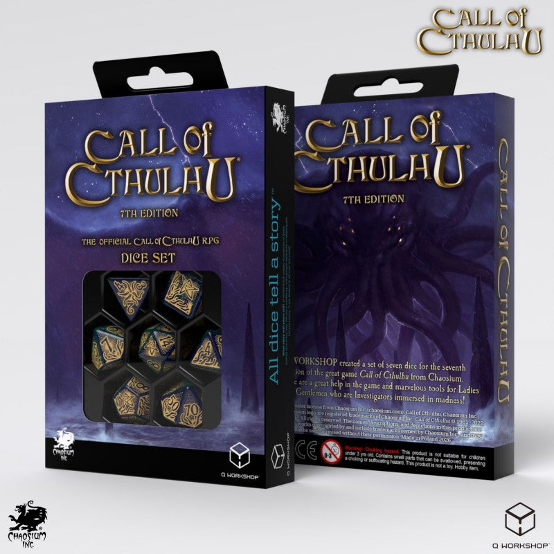 SCTR22 - SET 7 DADI CALL OF CTHULHU 7TH EDITION - BLUE/GREEN & GOLD - Immagine 2