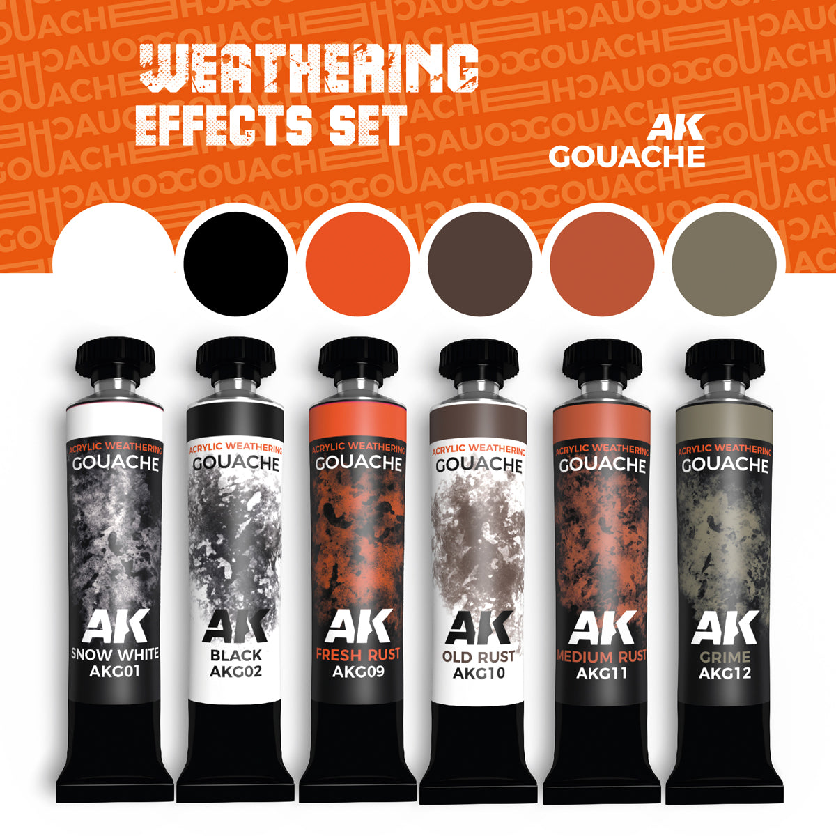 AKG25 - AK GOUACHES - WEATHERING EFFECTS SET - SET DA 6 COLORI DA 20ML - Immagine 2