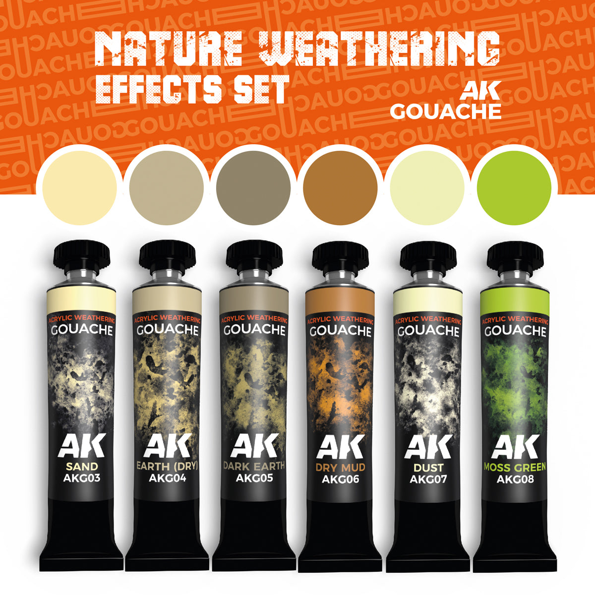 AKG26 - AK GOUACHES - NATURE WEATHERING EFFECTS SET - SET DA 6 COLORI DA 20ML - Immagine 2