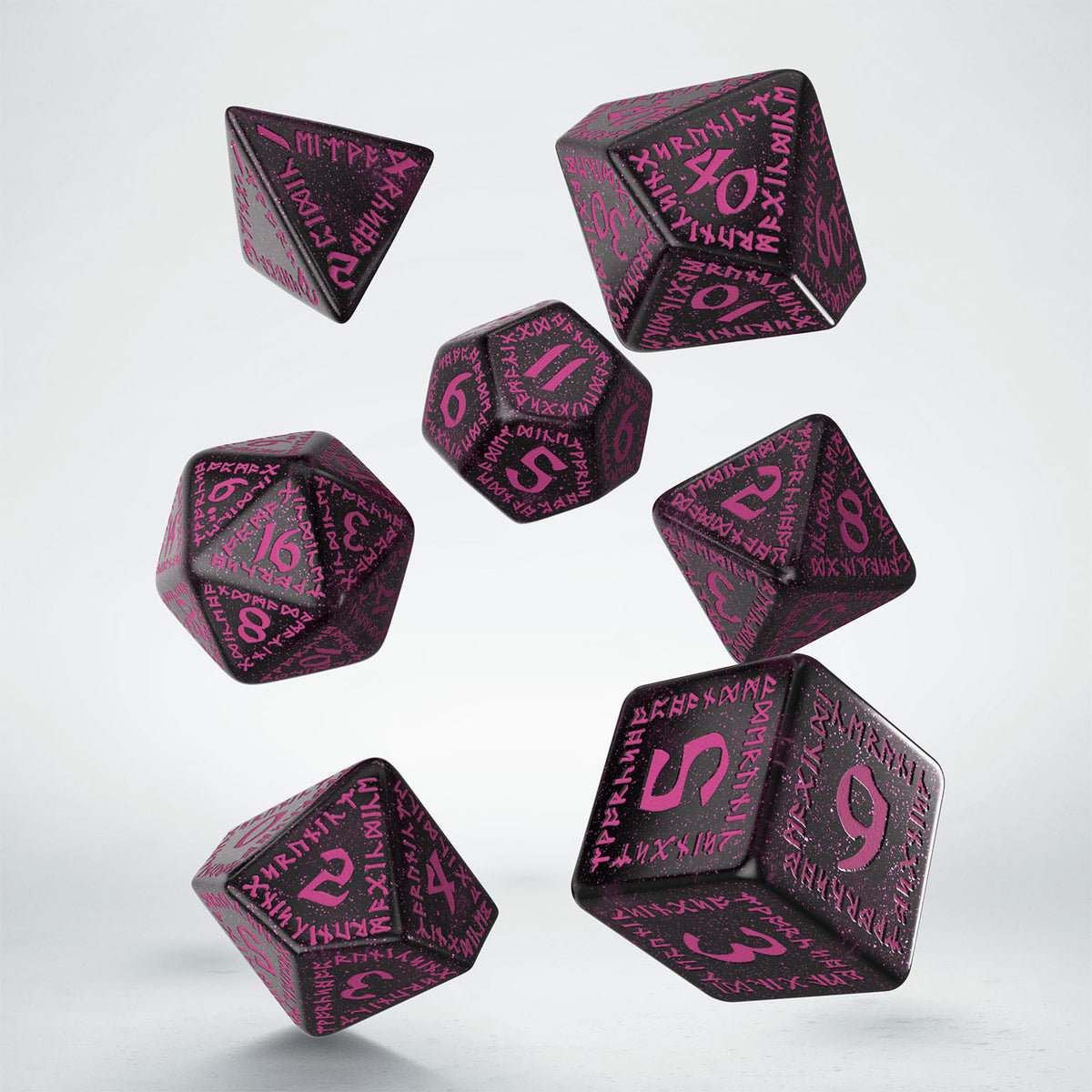 SRUN08 - SET 7 DADI RUNIC BLACK MAGENTA
