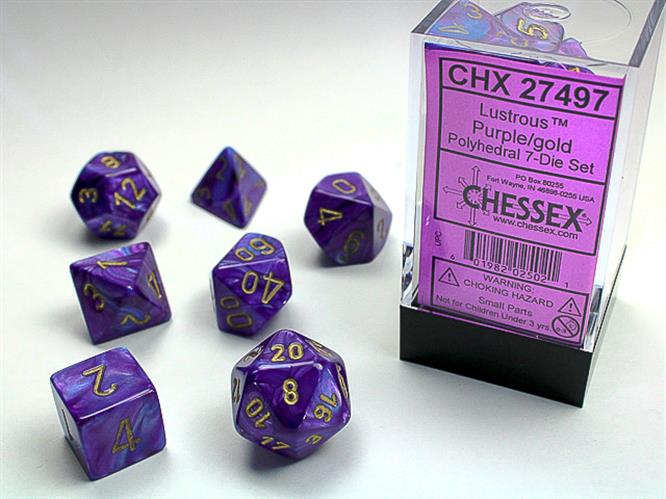 CHX 27497 - SET 7 DADI POLIEDRICI - LUSTROUS PURPLE W/GOLD
