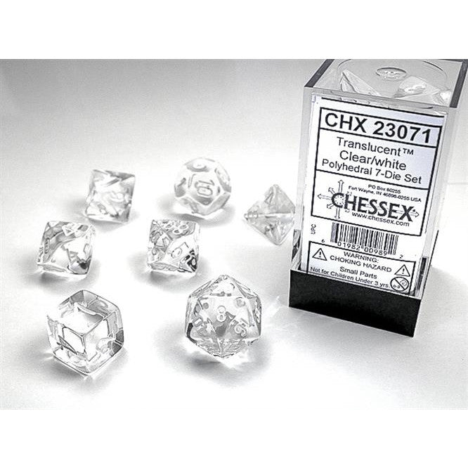 CHX 23071 - SET 7 DADI POLIEDRICI - CLEAR/WHITE
