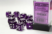 CHX 23607 - SET 12 DADI 6 FACCE 16MM - PURPLE W/WHITE