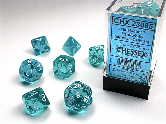 CHX 23085 - SET 7 DADI POLIEDRICI - TEAL/WHITE
