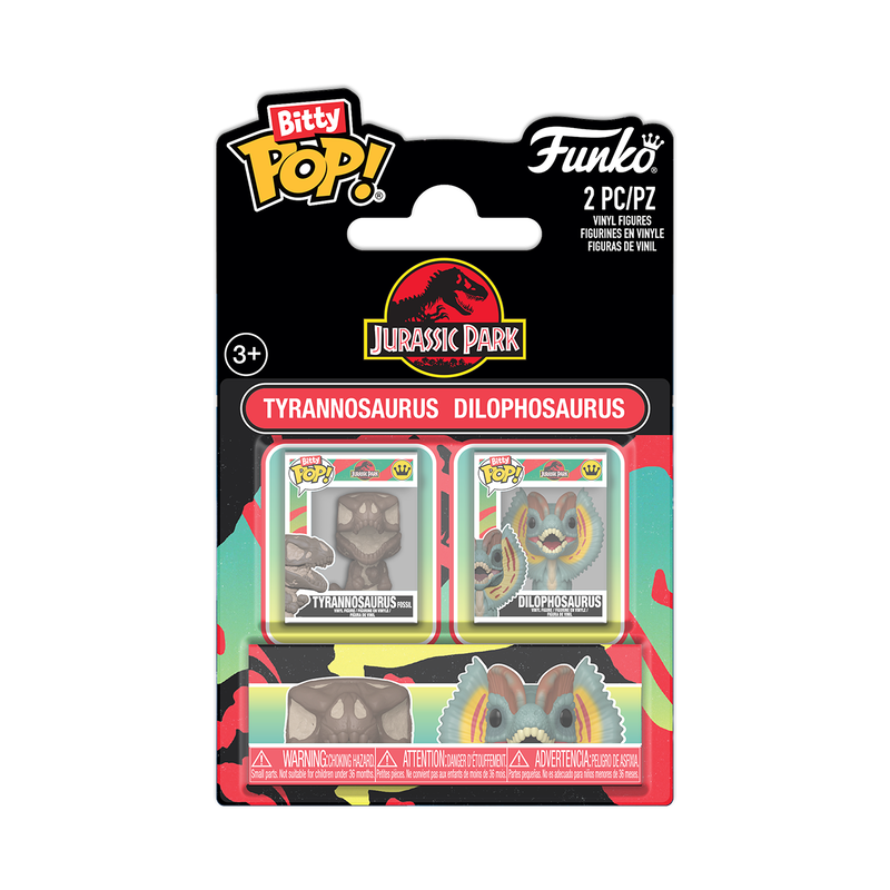 JURASSIC PARK - POP FUNKO BITTY 2-PACK VINYL FIGURE - TYRANNOSAURUS FOSSIL & DILOPHOSAURUS 2CM