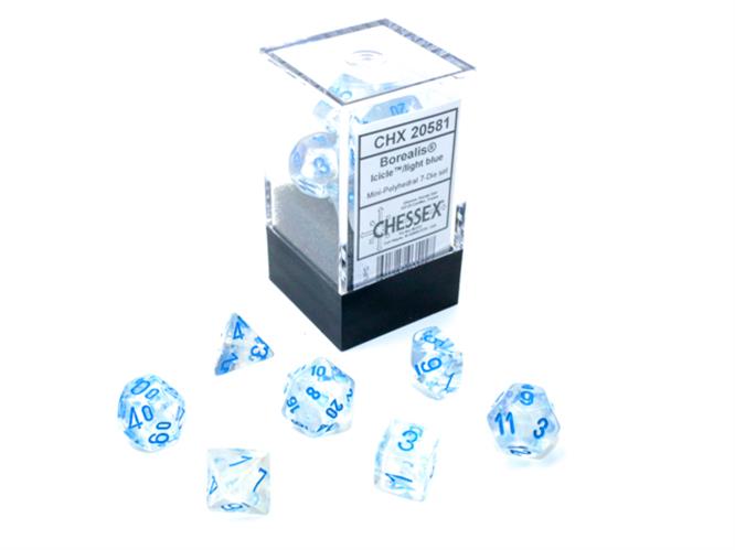 CHX 20581 - SET 7 DADI POLIEDRICI MINI - BOREALIS ICICLE/LIGHT BLUE LUMINARY