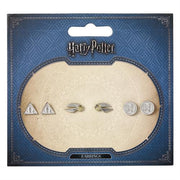 WE0104 - HARRY POTTER - SET DI ORECCHINI - DONI DELLA MORTE, BOCCINO D'ORO, BINARIO 9 3/4
