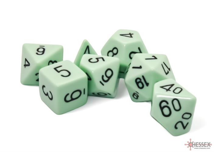 CHX 25465 - SET 7 DADI POLIEDRICI OPACHI - PASTEL GREEN/BLACK