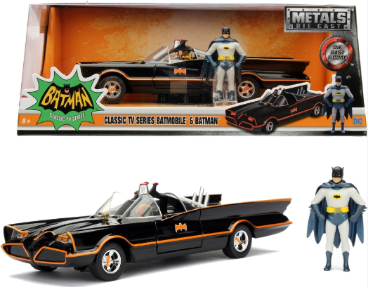 BATMAN BATMOBILE CLASSIC DEL 1966 DIE CAST CON PERSONAGGIO - SCALA 1:24