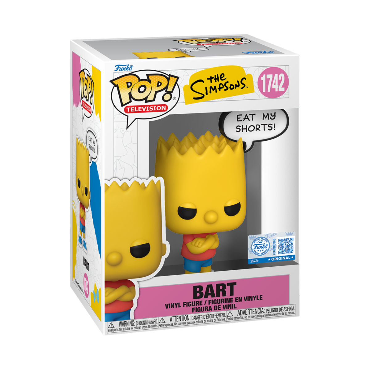 THE SIMPSONS - POP FUNKO VINYL FIGURE 1742 BART (EAT MY SHORTS) 9CM