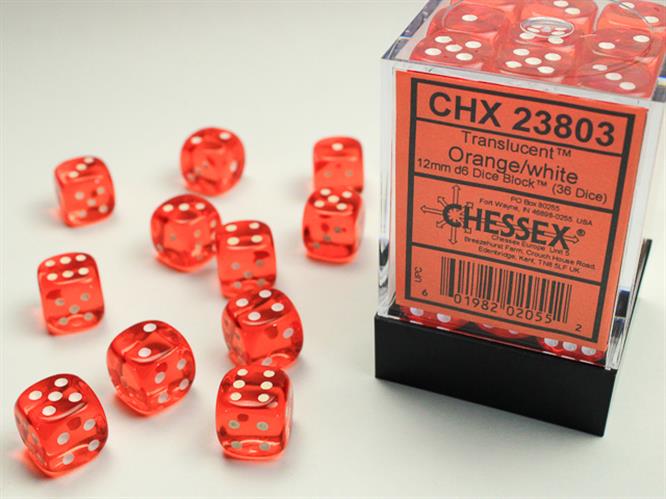 CHX 23803 - SET 36 DADI 6 FACCE 12MM - ORANGE W/WHITE