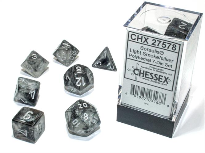 CHX 27578 - SET 7 DADI POLIEDRICI - BOREALIS LIGHT SMOKE/SILVER LUMINARY