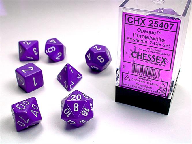 CHX 25407 - SET 7 DADI POLIEDRICI OPACHI - PURPLE W/WHITE