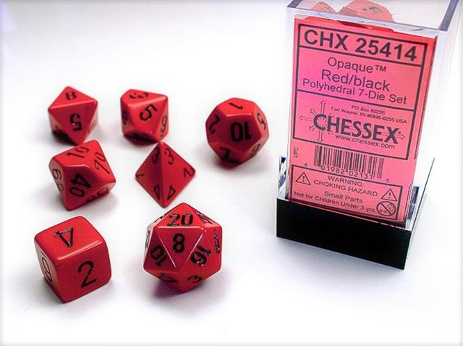 CHX 25414 - SET 7 DADI POLIEDRICI OPACHI - RED W/BLACK