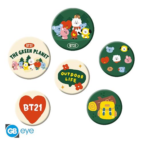 GBYACC001 - BT21 - BADGE PACK - GREEN PLANET (6PK)