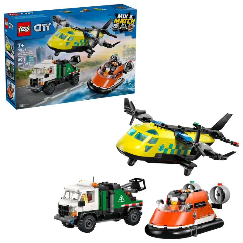 60505 - CITY GREAT VEHICLES - REMIX AEREO, CAMION DI SERVIZIO E HOVERCRAFT