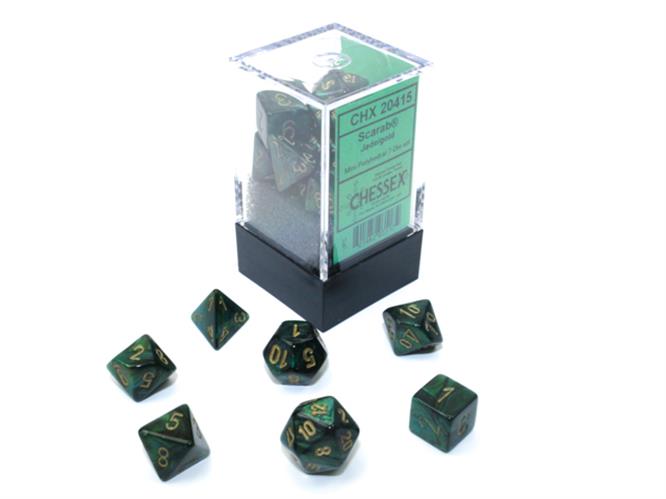 CHX 20415 - SET 7 DADI POLIEDRICI MINI - SCARAB JADE/GOLD