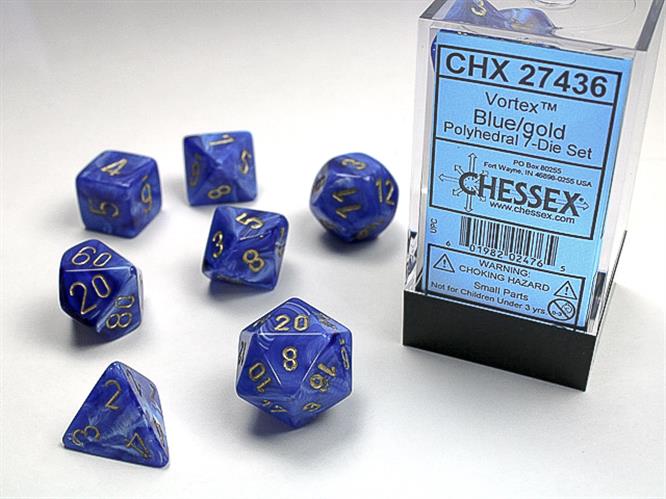 CHX 27436 - SET 7 DADI POLIEDRICI - VORTEX BLUE W/GOLD