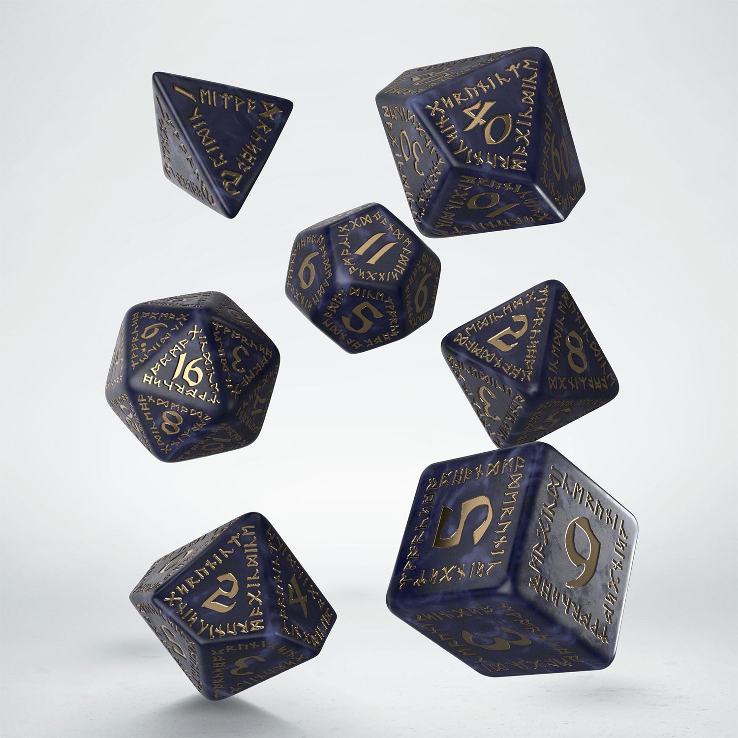 SRUN09 - SET 7 DADI RUNIC BLUE GOLD