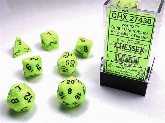 CHX 27430 - SET 7 DADI POLIEDRICI - VORTEX BRIGHT GREEN W/BLACK