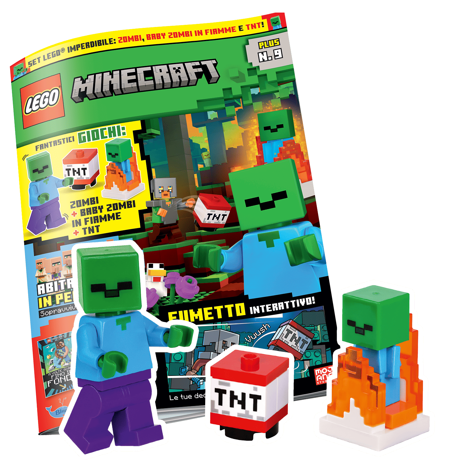 LEGO MINECRAFT PLUS N.9 - SET LEGO: ZOMBI + BABY ZOMBI IN FIAMME + TNT