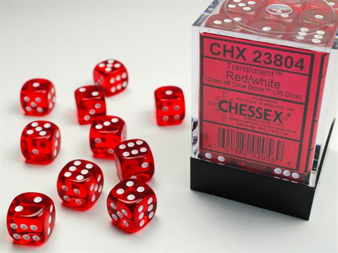CHX 23804 - SET 36 DADI 6 FACCE 12MM - RED W/WHITE