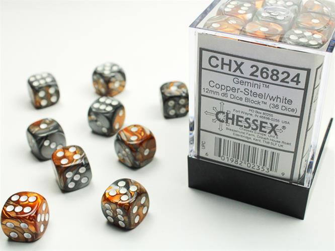CHX 26824 - SET 36 DADI 6 FACCE 12 MM GEMINI - COPPER-STEEL W/WHITE