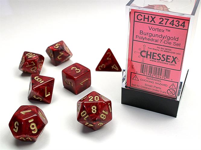 CHX 27434 - SET 7 DADI POLIEDRICI - VORTEX BURGUNDY W/GOLD