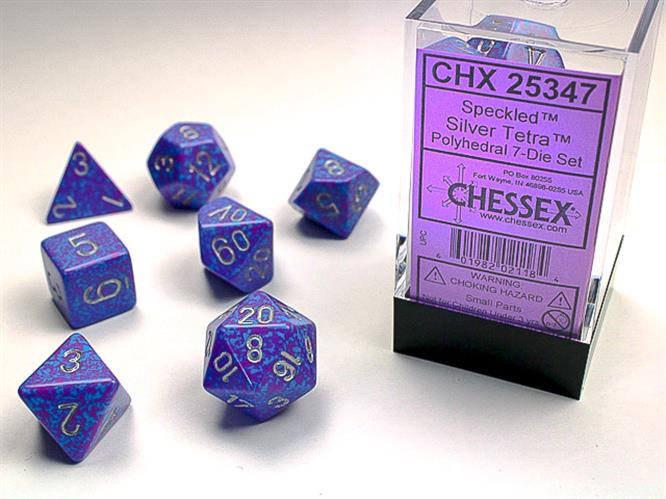 CHX 25347 - SET 7 DADI POLIEDRICI PUNTINATI - SILVER TETRA
