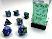 CHX 26436 - SET 7 DADI POLIEDRICI GEMINI - BLUE-GREEN W/GOLD