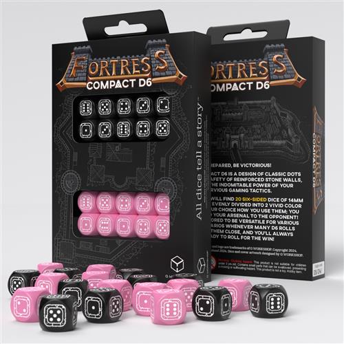 STCB05 - SET 20 DADI D6 COMPACT - FORTRESS - NERO/ROSA