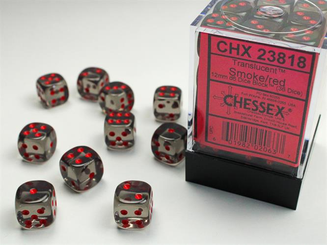 CHX 23818 - SET 36 DADI 6 FACCE 12MM - SMOKE W/RED