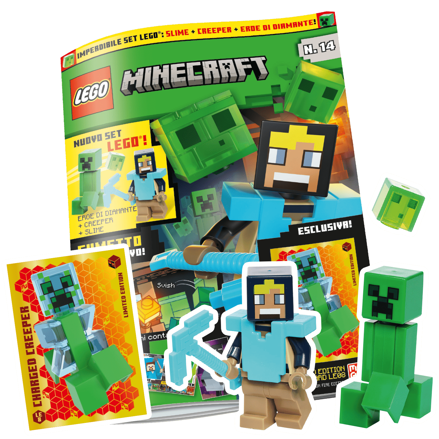 LEGO MINECRAFT N.14 - SLIME + CREEPER + EROE DI DIAMANTE + LIMITED CARD