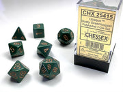 CHX 25415 - SET 7 DADI POLIEDRICI OPACHI - DUSTY GREEN W/GOLD