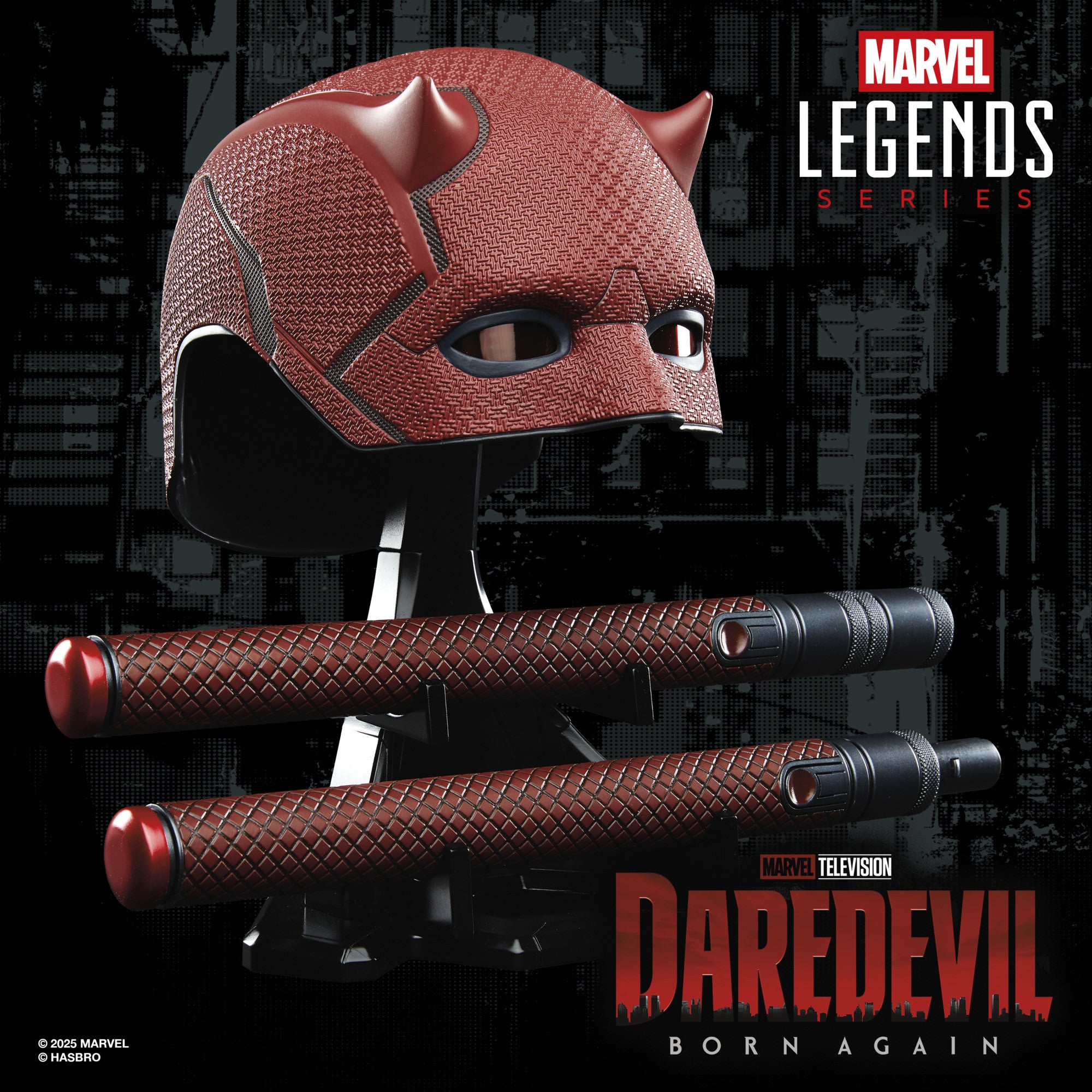 MARVEL CLASSIC - DAREDEVIL - CASCO ELETTRONICO E BILLY CLUB HORNHEAD - REPLICA 1:1
