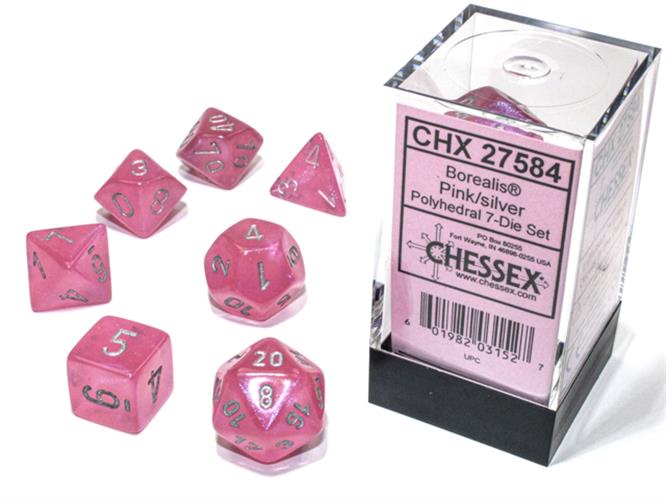 CHX 27584 - SET 7 DADI POLIEDRICI - BOREALIS PINK/SILVER LUMINARY