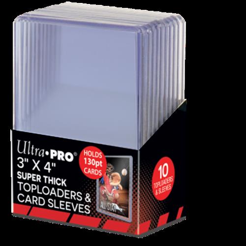 15281 - 10 TOPLOADER 3" X 4" - SUPER THICK 130PT + CARD SLEEVES