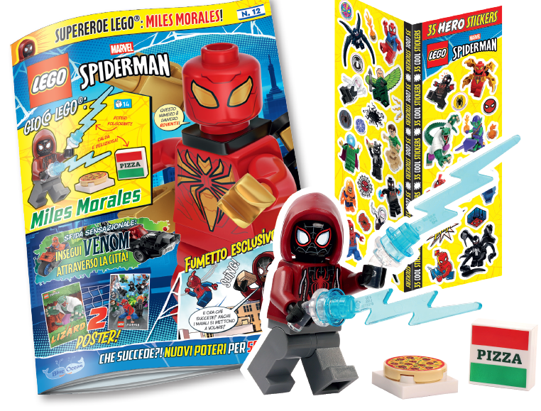 LEGO SPIDER-MAN N.12 - MILES MORALES + PIZZA + 35 STICKERS