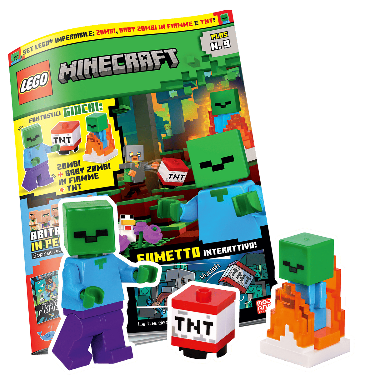LEGO MINECRAFT PLUS N.9 - SET LEGO: ZOMBI + BABY ZOMBI IN FIAMME + TNT