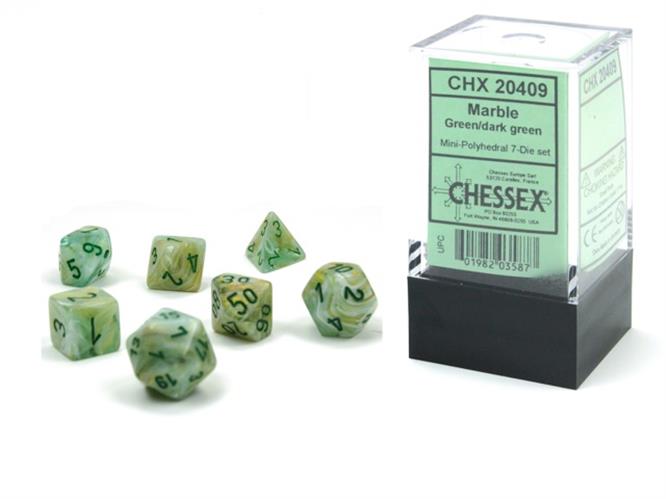 CHX 20409 - SET 7 DADI POLIEDRICI MINI - MARBLE GREEN/DARK GREEN