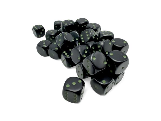 CHX 25858 - SET 36 DADI 6 FACCE 12MM OPACHI - BLACK/GREEN