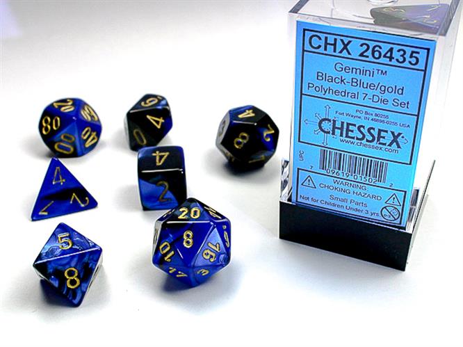 CHX 26435 - SET 7 DADI POLIEDRICI GEMINI - BLACK-BLUE W/GOLD