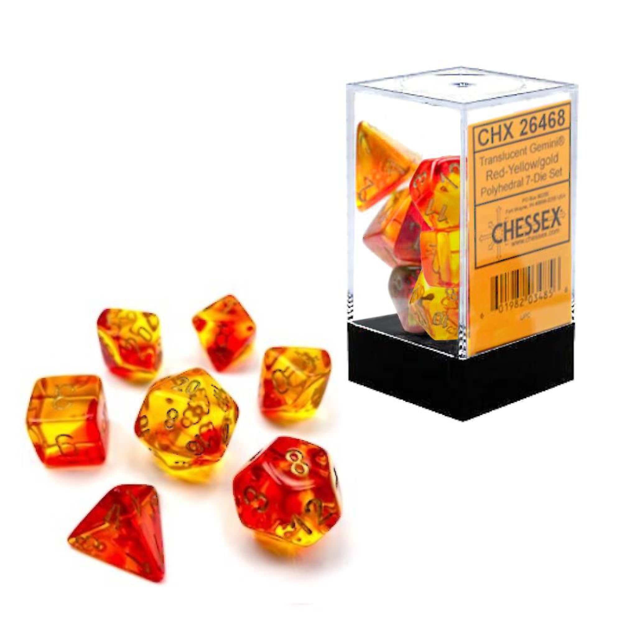 CHX 26468 - SET 7 DADI POLIEDRICI GEMINI - TRANSLUCENT RED-YELLOW/GOLD