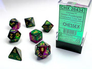 CHX 26434 - SET 7 DADI POLIEDRICI GEMINI - GREEN-PURPLE W/GOLD